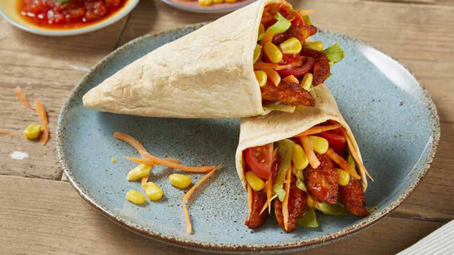 Chicken and sweetcorn tortilla pockets hero